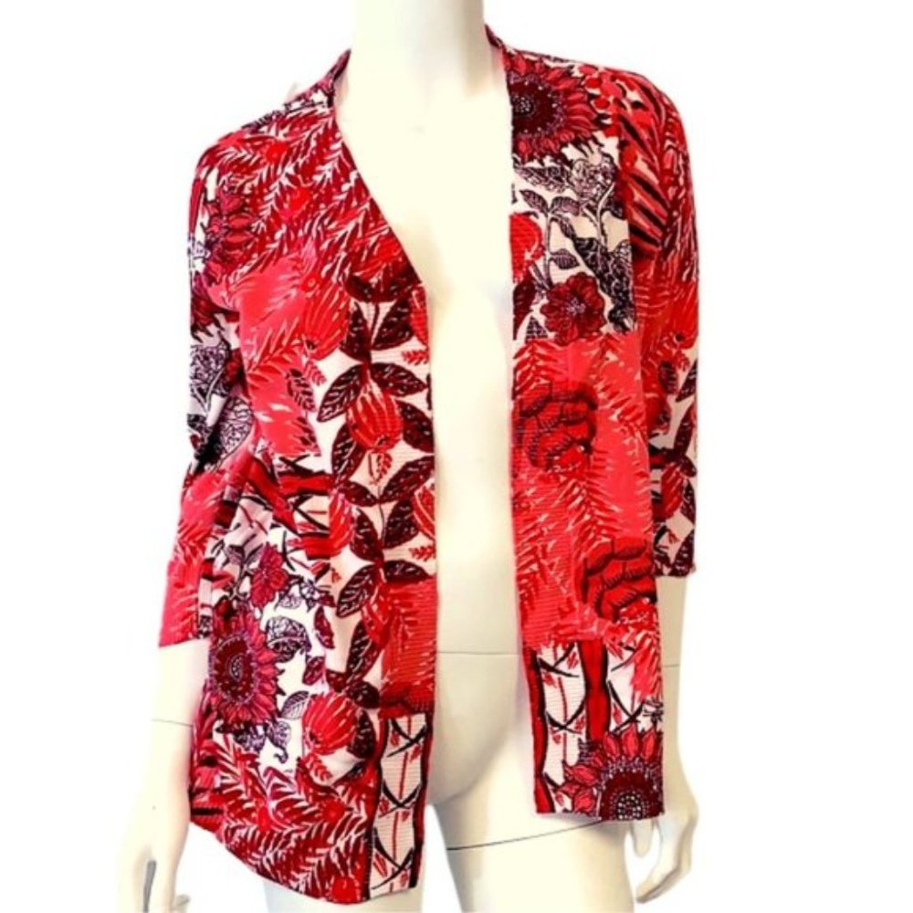 Lemon Way 3/4-Sleeve Lightweight Cardigan, Spring Floral Red